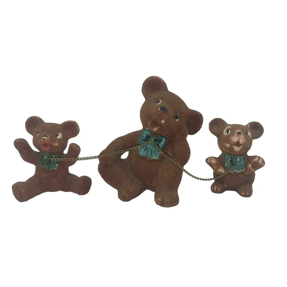 Ceramic Bear Figurines Flocked Brown vintage 1950s Rare‎ MCM Signed 4